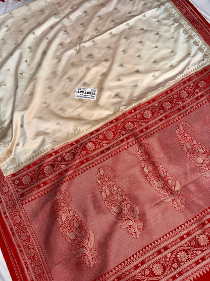 Mashru Katan silk saree with golden zari floral butis
