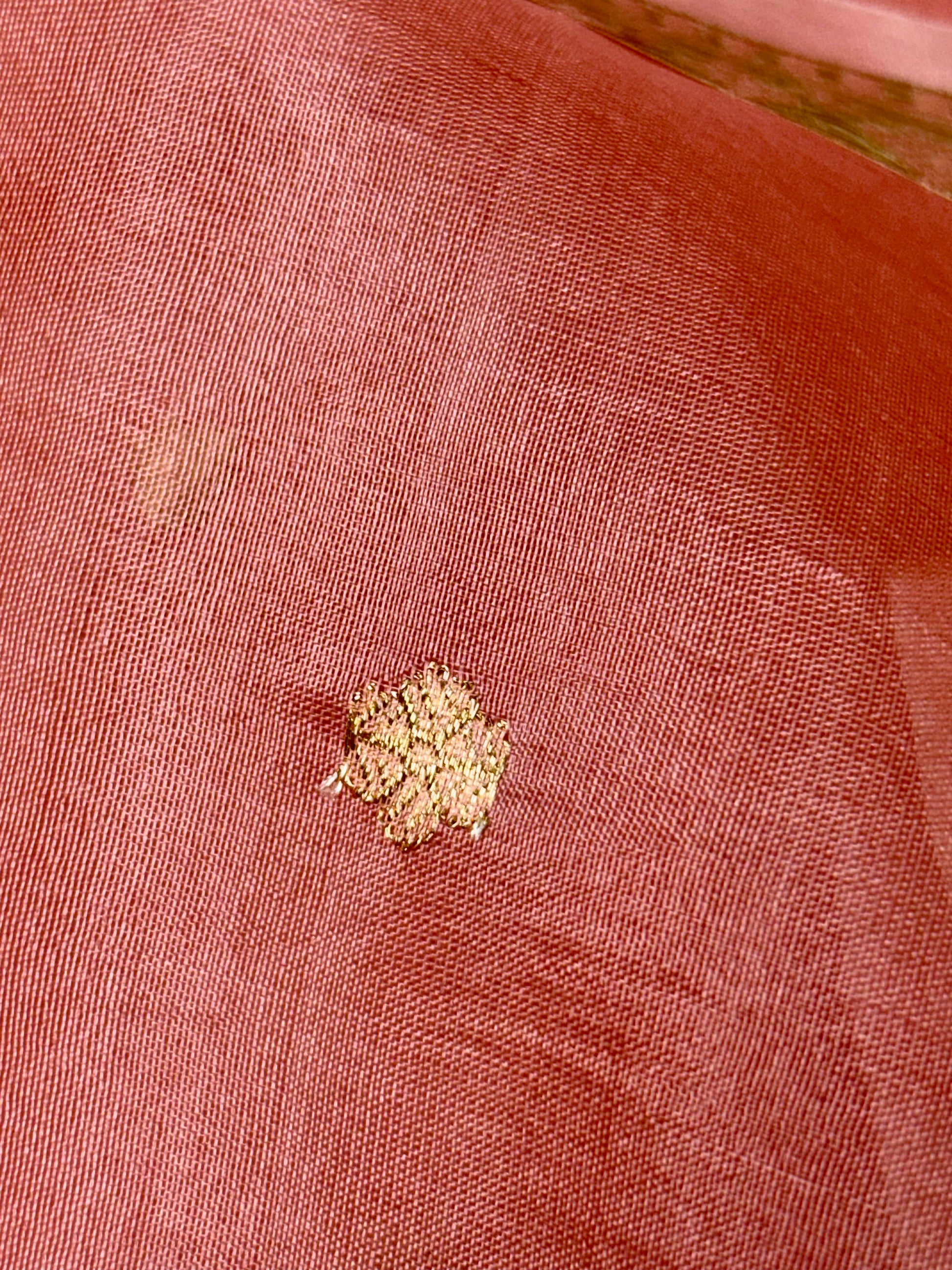Pure Kora Silk Handloom Banarasi Saree in Peach with 6-Petal Kadwa Zari Motifs Pure Kora Organza Silk