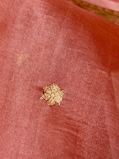 Pure Kora Silk Handloom Banarasi Saree in Peach with 6-Petal Kadwa Zari Motifs Pure Kora Organza Silk