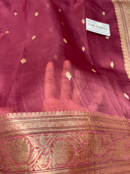 Pure Kora Silk Handloom Banarasi Saree – Onion Pink | All-Over Kadwa Motifs Banarasi Saree