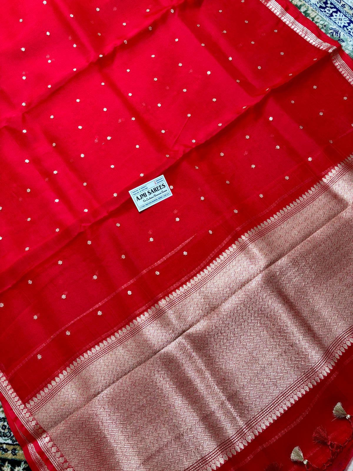 Pure Kora Silk Handloom Banarasi Saree Rich Red-All-Over Kadwa Motifs Banarasi Saree