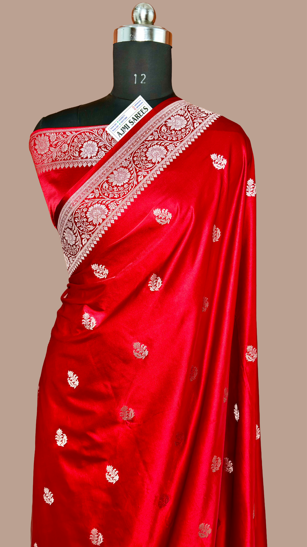 Premium Mashru Katan Silk Banarasi Saree – Deep Red with All-Over Motifs Banarasi Saree