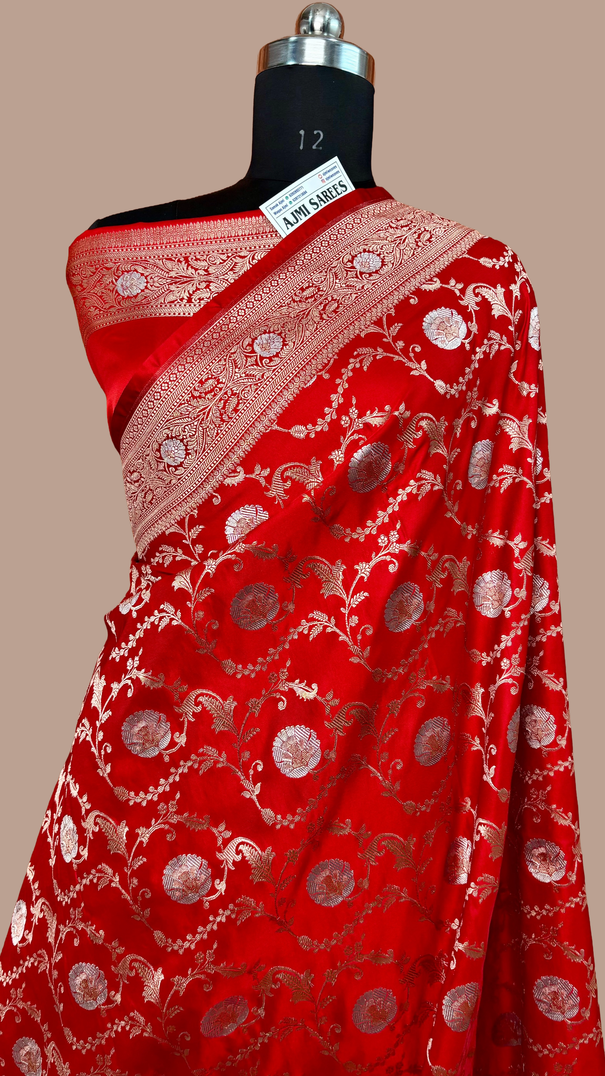 indian saree red mashru silk jaal pattern drape