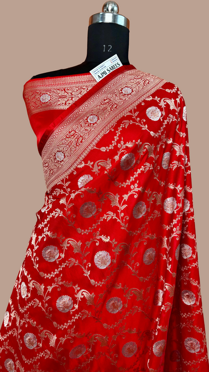 indian saree red mashru silk jaal pattern drape