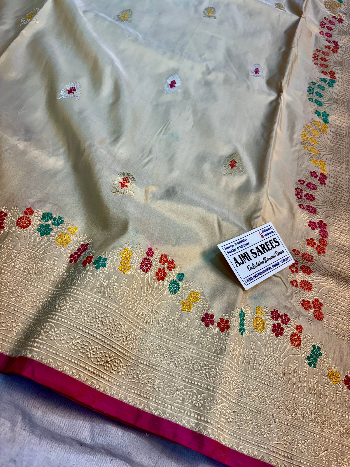 Pure Katan silk handloom Banarasi saree with Meenakari tree border