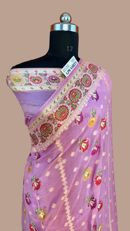 Rani pink pure khaddi chiffon Tilfi Banarasi saree with water zari