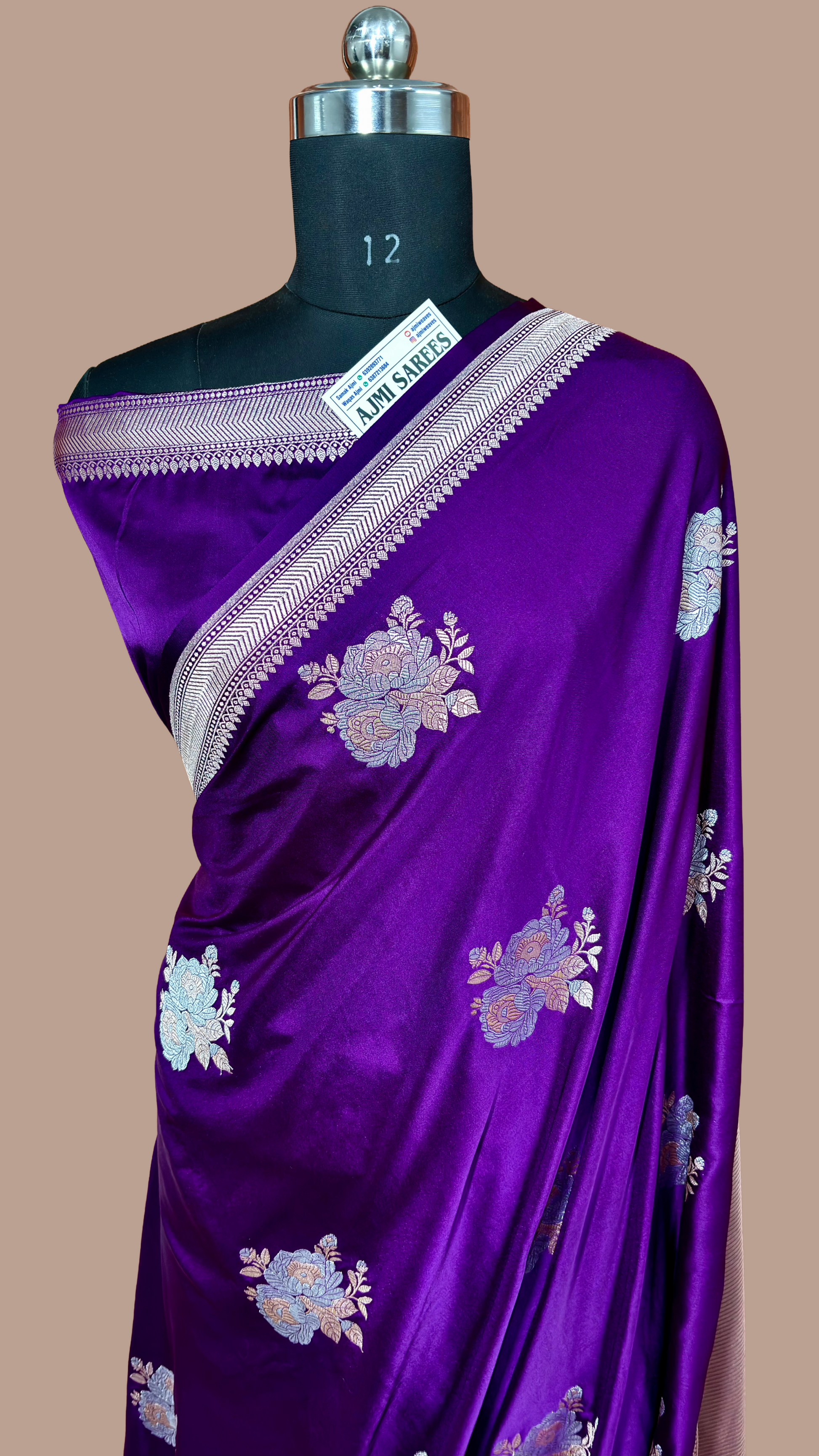 Mashru Katan Silk Purple Banarasi Saree with Sona Rupa Boota and Rich Zari Border Mashru Katan Silk Banarasi Saree