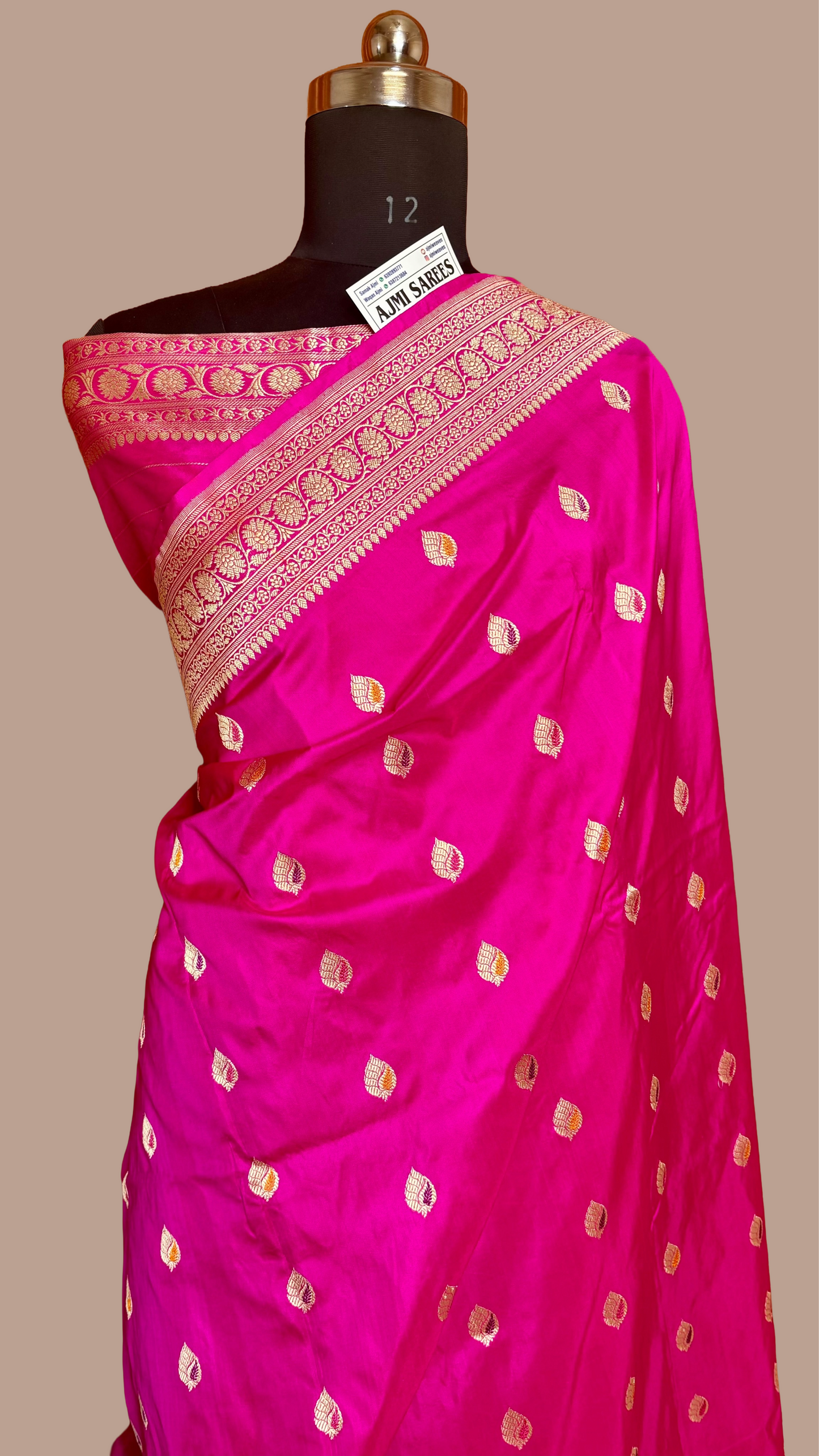 100% Pure Katan Silk Handloom Banarasi Saree in Rani Pink with Kadwa Meenakari motifs