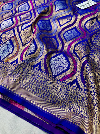 Luxury Royal Blue Mashru Katan Silk Grand Banarasi Saree Banarasi Saree
