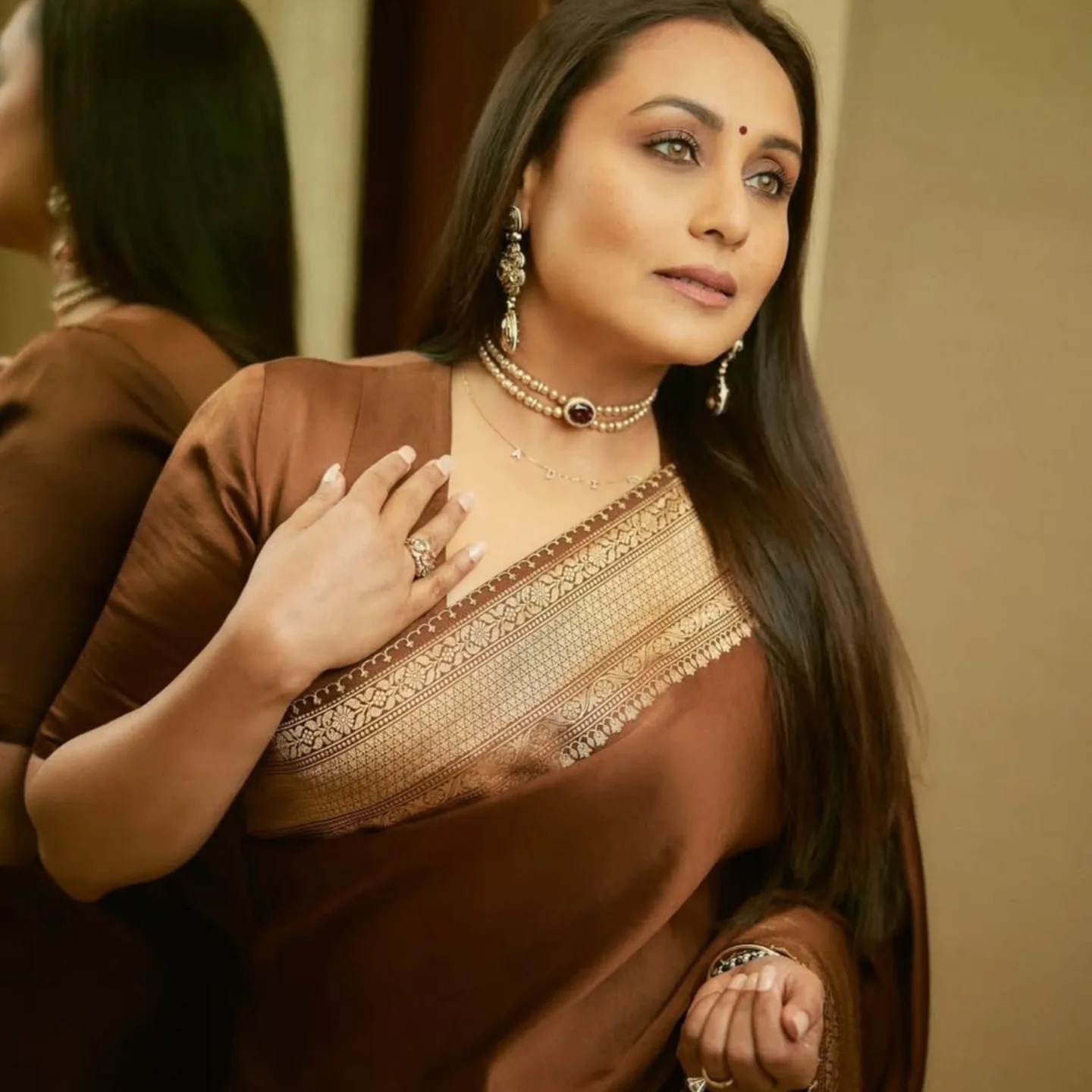 Traditional Banarasi saree chocolate shade