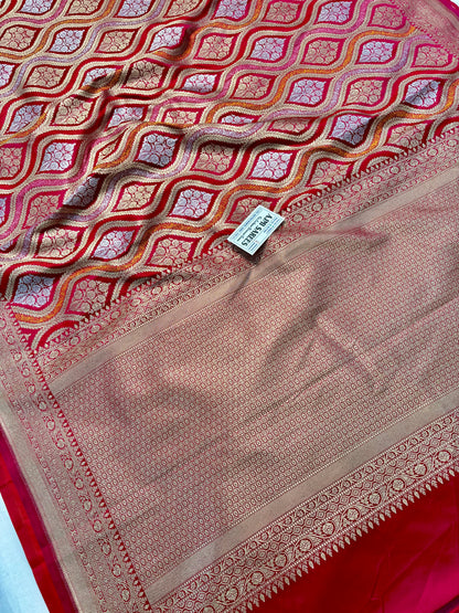 Hot pink Mashru Katan silk saree featuring traditional Banarasi zari weaving