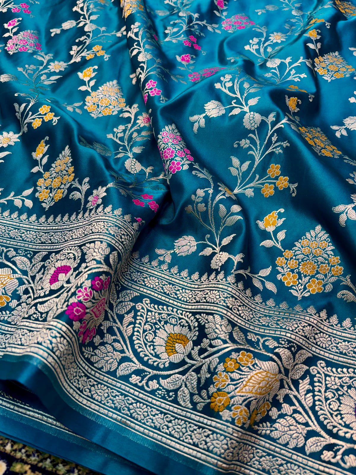 Premium Mashru Katan Silk Banarasi Saree – Sapphire Blue with Golden Zari Banarasi Saree