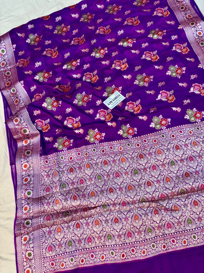 Magenta Floral Banarasi Saree for Wedding Wear