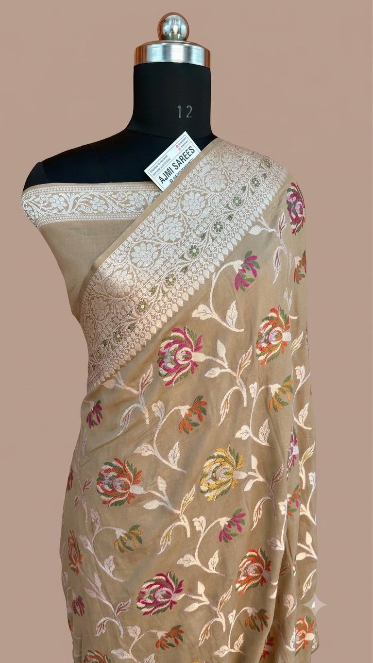 Purple Pure Khaddi Chiffon Banarasi Tilfi Saree | Tilfi Floral Jaal