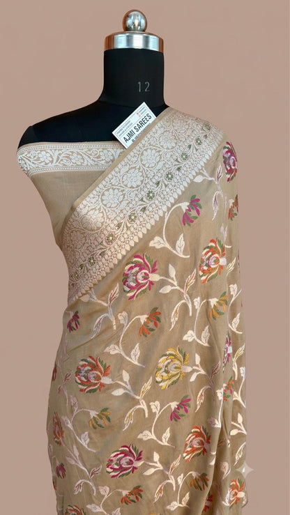 Purple Pure Khaddi Chiffon Banarasi Tilfi Saree | Tilfi Floral Jaal