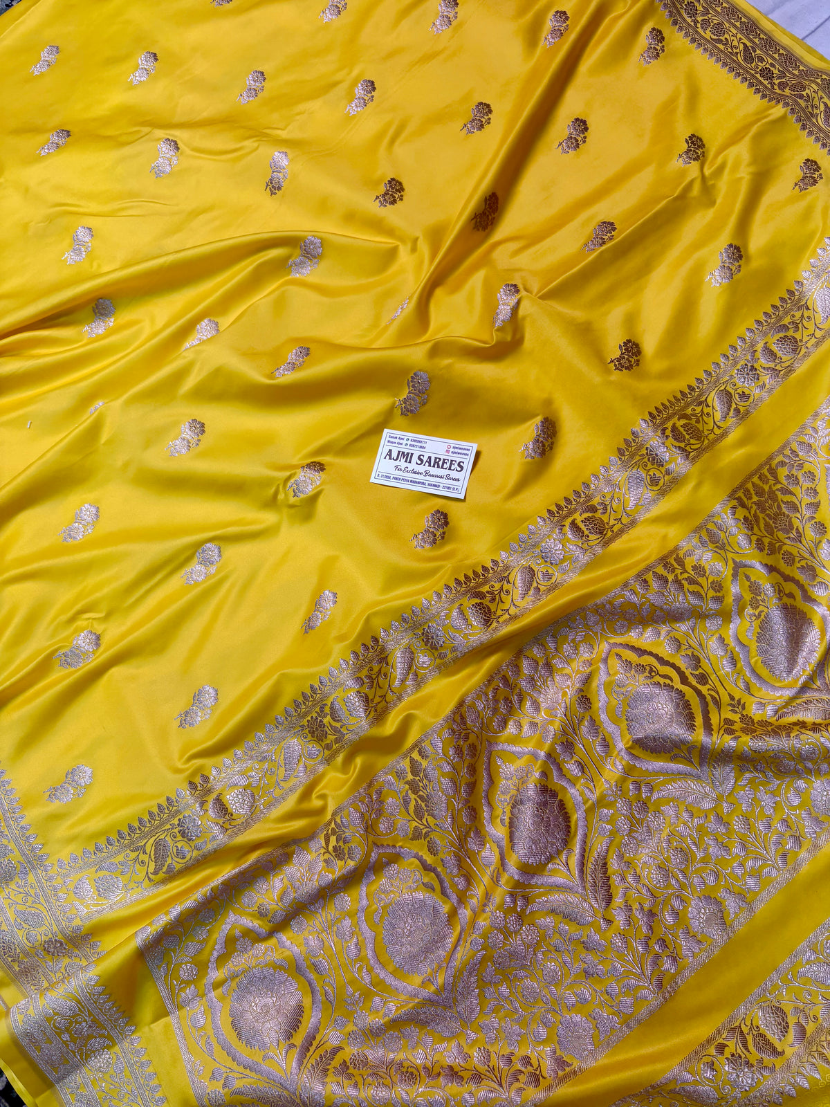 Premium Mashru Katan Silk Banarasi Saree – Sunshine Yellow Banarasi Saree