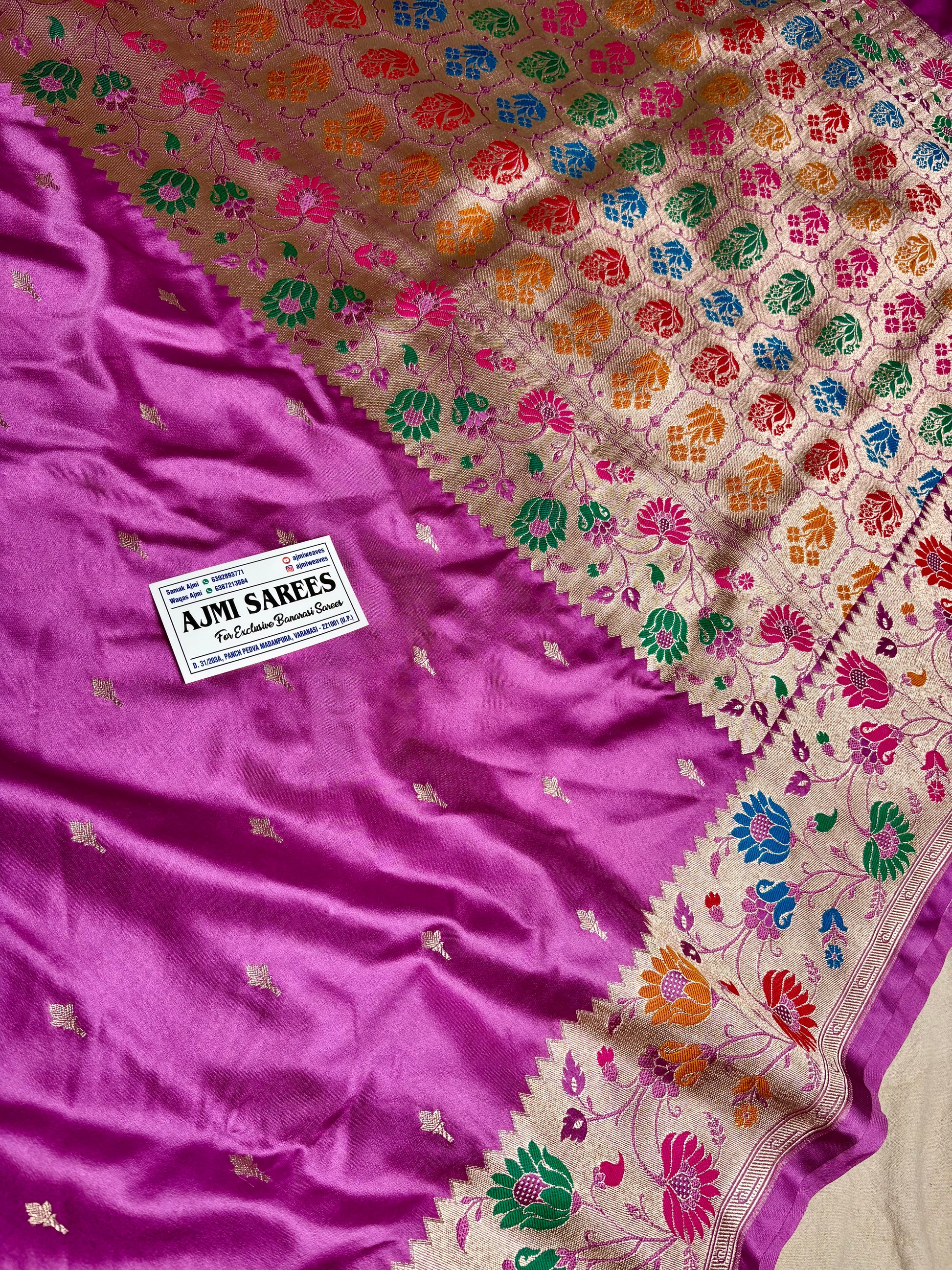 Mashru Katan Silk Saree Featuring Zari Buti Work and Floral Border