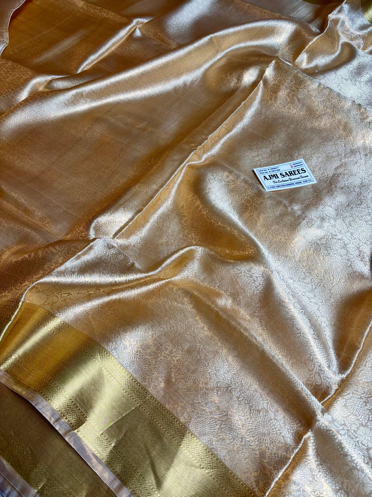 100% Pure Tissue Silk Banarasi Saree – Champagne Gold Banarasi Saree