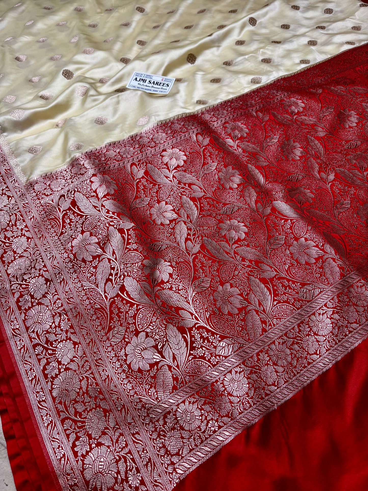Traditional Mashru Katan Silk Saree with Gold Zari Booti Design