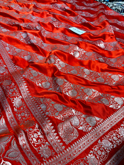 traditional orange banarasi silk saree zari motifs