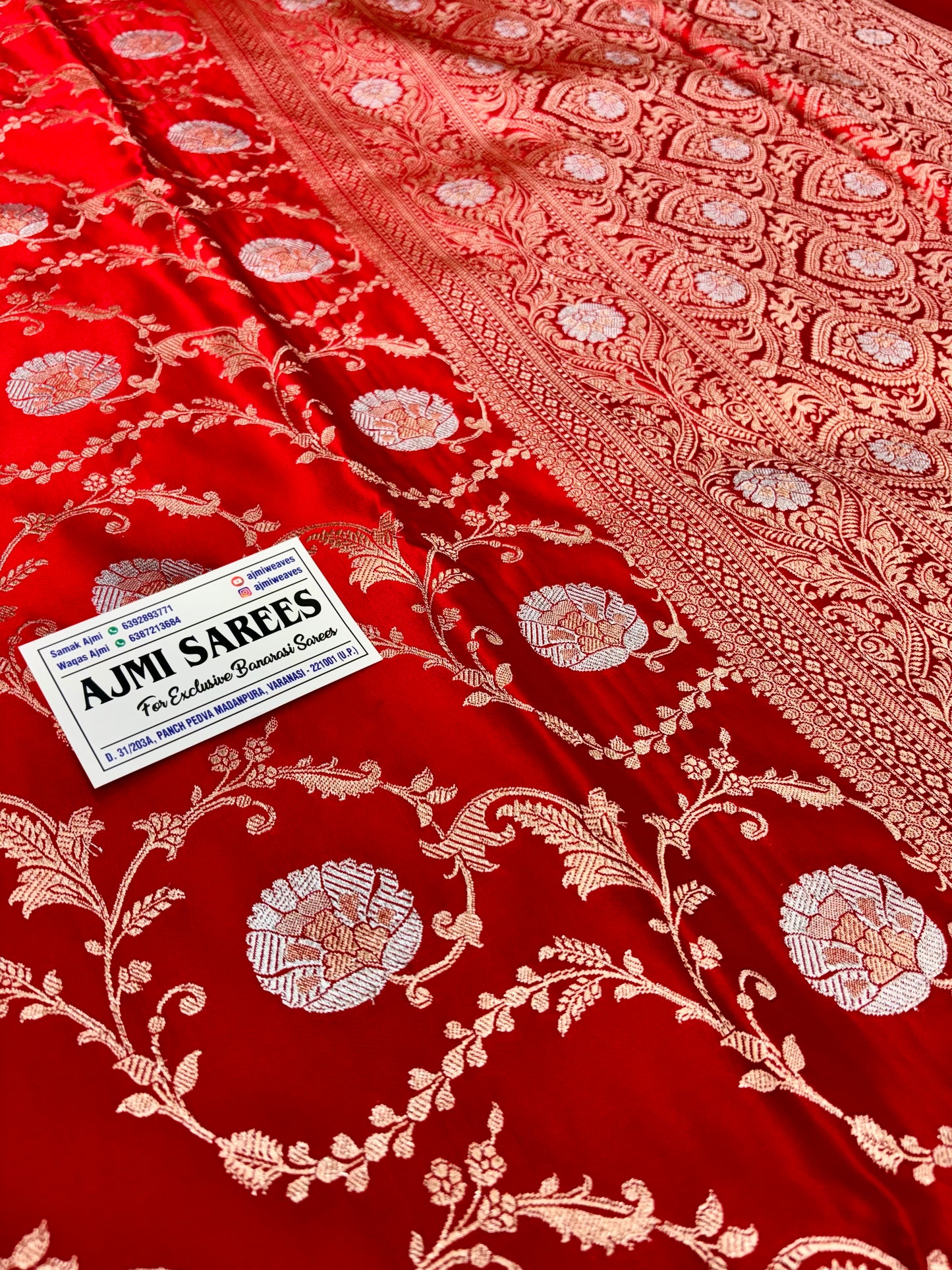 mashru katan silk saree red color zari weaving close up