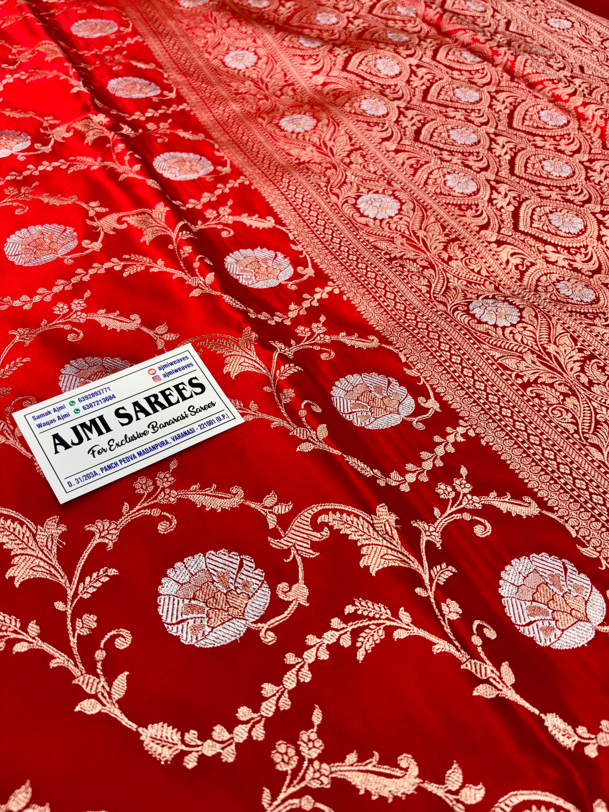 mashru katan silk saree red color zari weaving close up