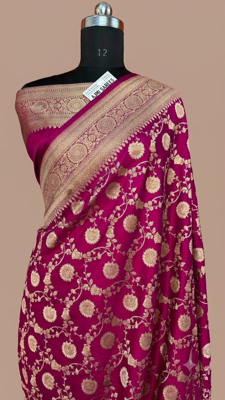 Premium Mashru Katan Silk Banarasi Meenakari Saree – Orange