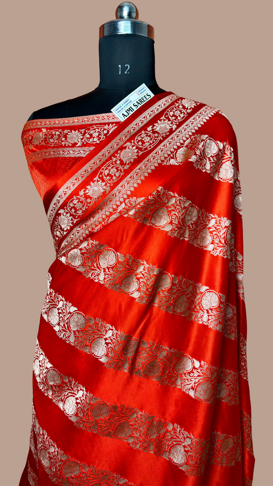 mashru katan silk orange banarasi saree zari weaving varanasi