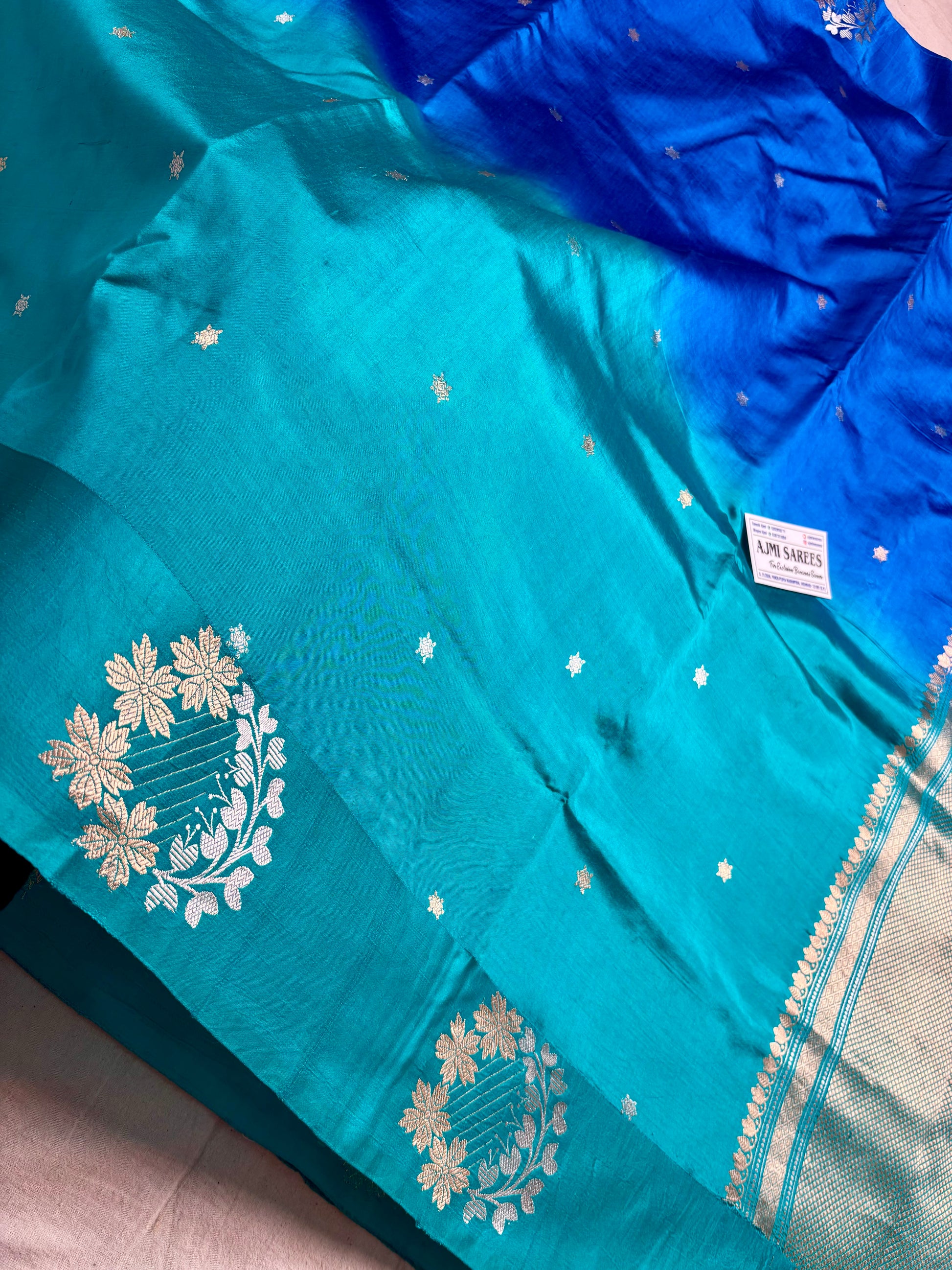 wedding banarasi saree blue green silk drape