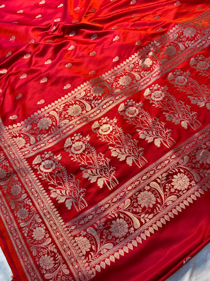 Mashru Katan Silk Banarasi saree in red and rani pink dual tone colour