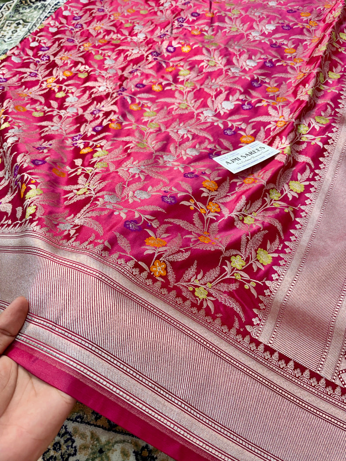 Premium Mashru Katan Silk Banarasi Saree – Contrast Purple Blouse Banarasi Saree