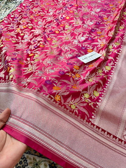 Premium Mashru Katan Silk Banarasi Saree – Contrast Purple Blouse Banarasi Saree