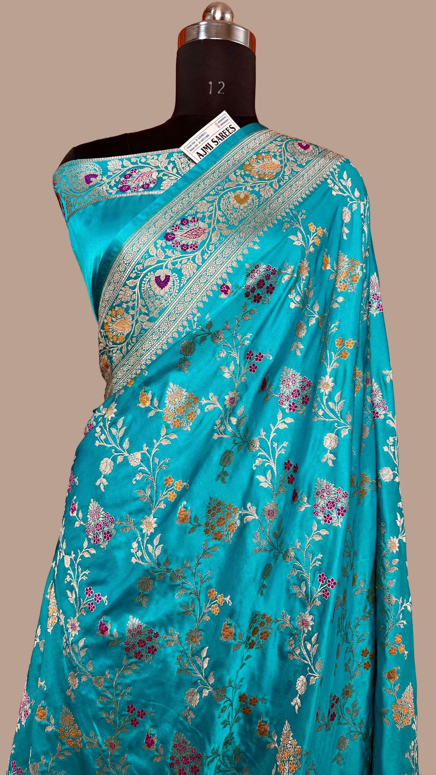 Firozi Blue Mashru Katan Silk Banarasi Meenakari Saree