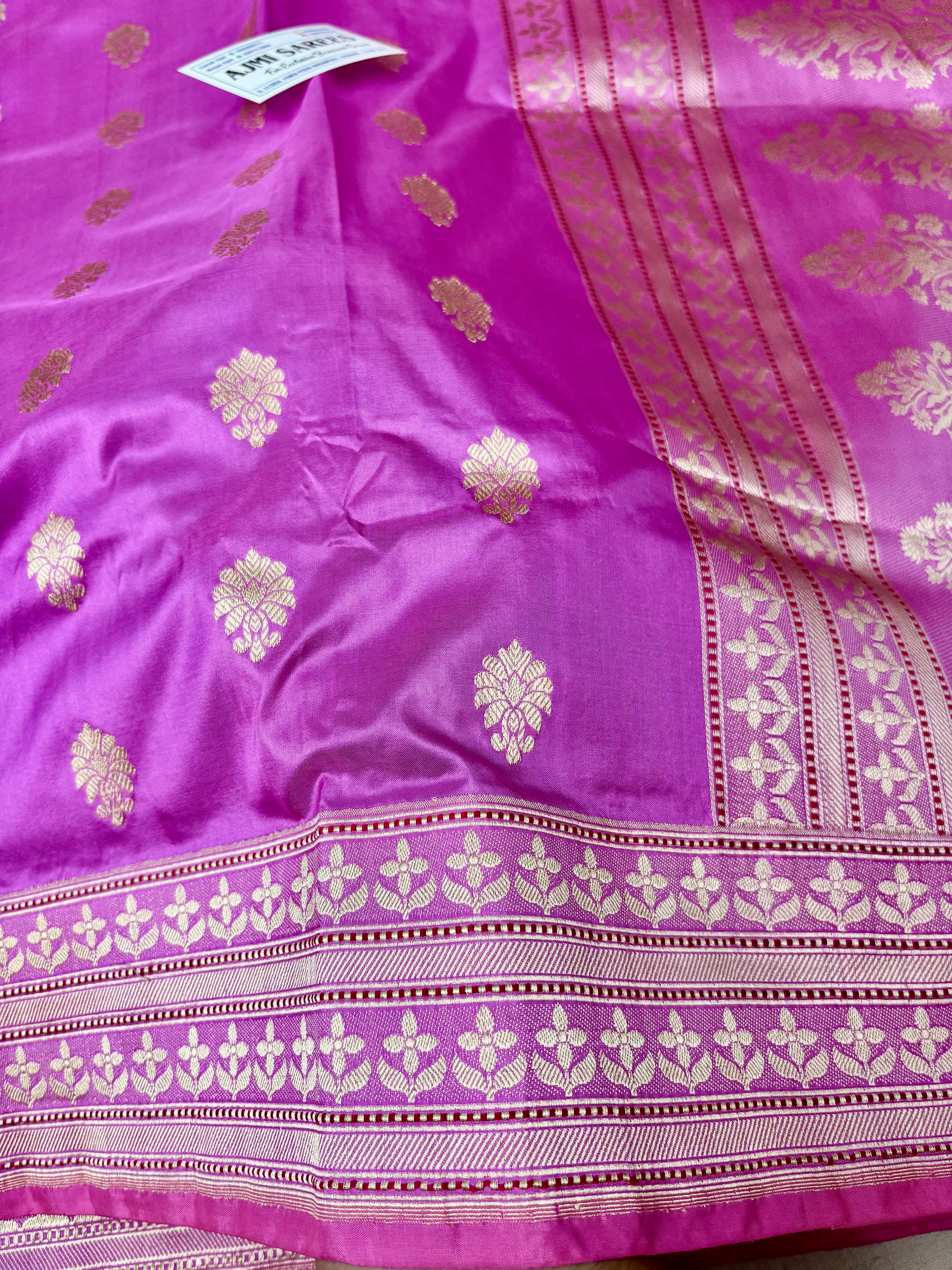 Authentic Pink Pure Katan Silk Banarasi Saree Handwoven in Varanasi