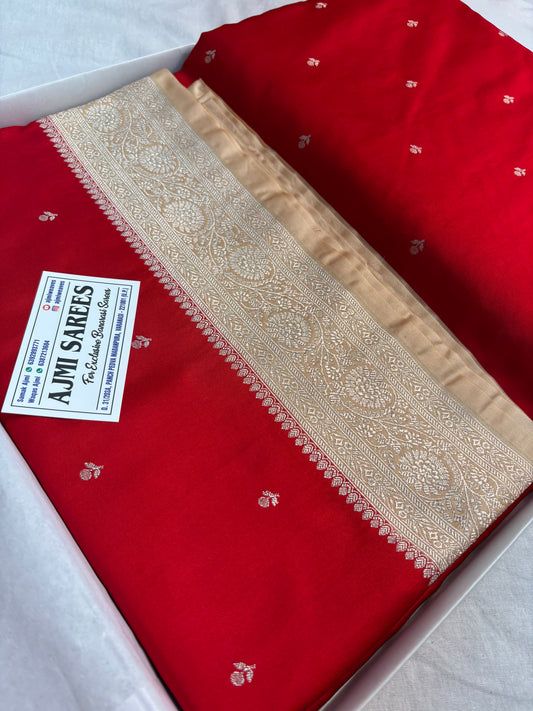 Luxury dark red Banarasi saree for wedding wear