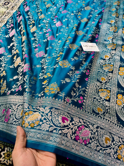 Premium Mashru Katan Silk Banarasi Saree – Sapphire Blue with Golden Zari Banarasi Saree