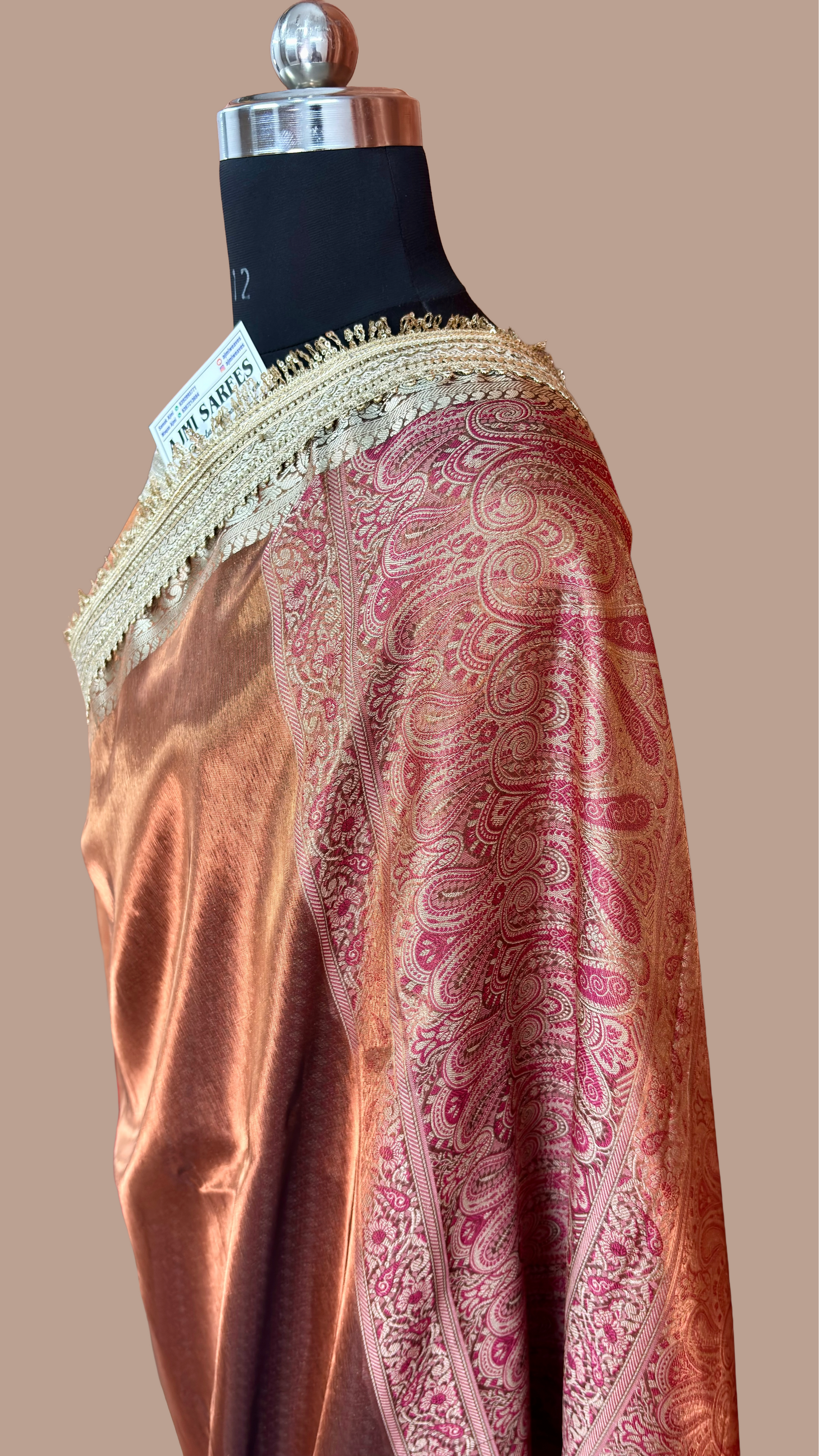 Rust Orange Glass Tissue Saree with Premium Lace Border