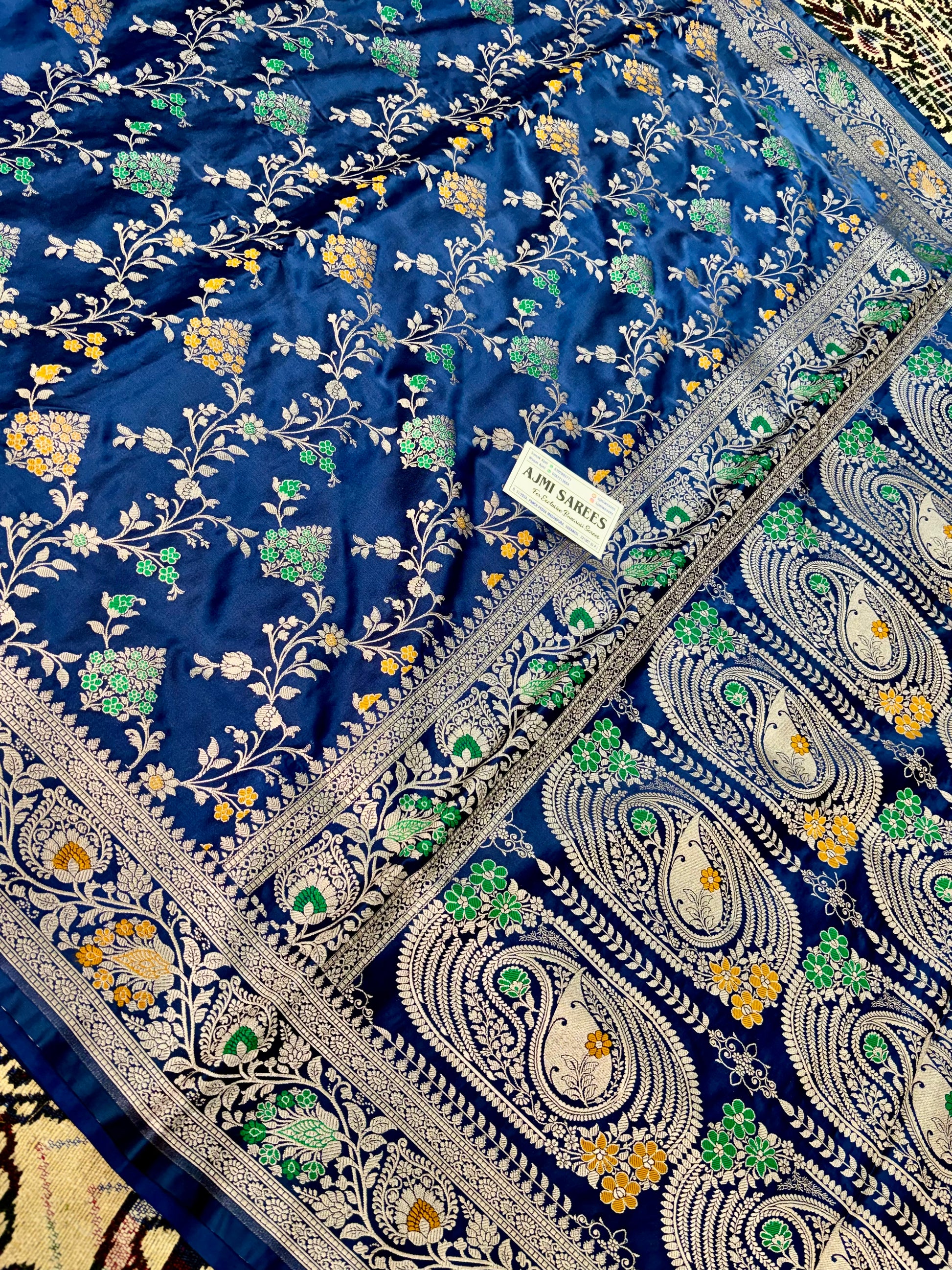 elegant banarasi saree jaal pattern navy blue drape