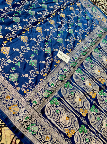 elegant banarasi saree jaal pattern navy blue drape