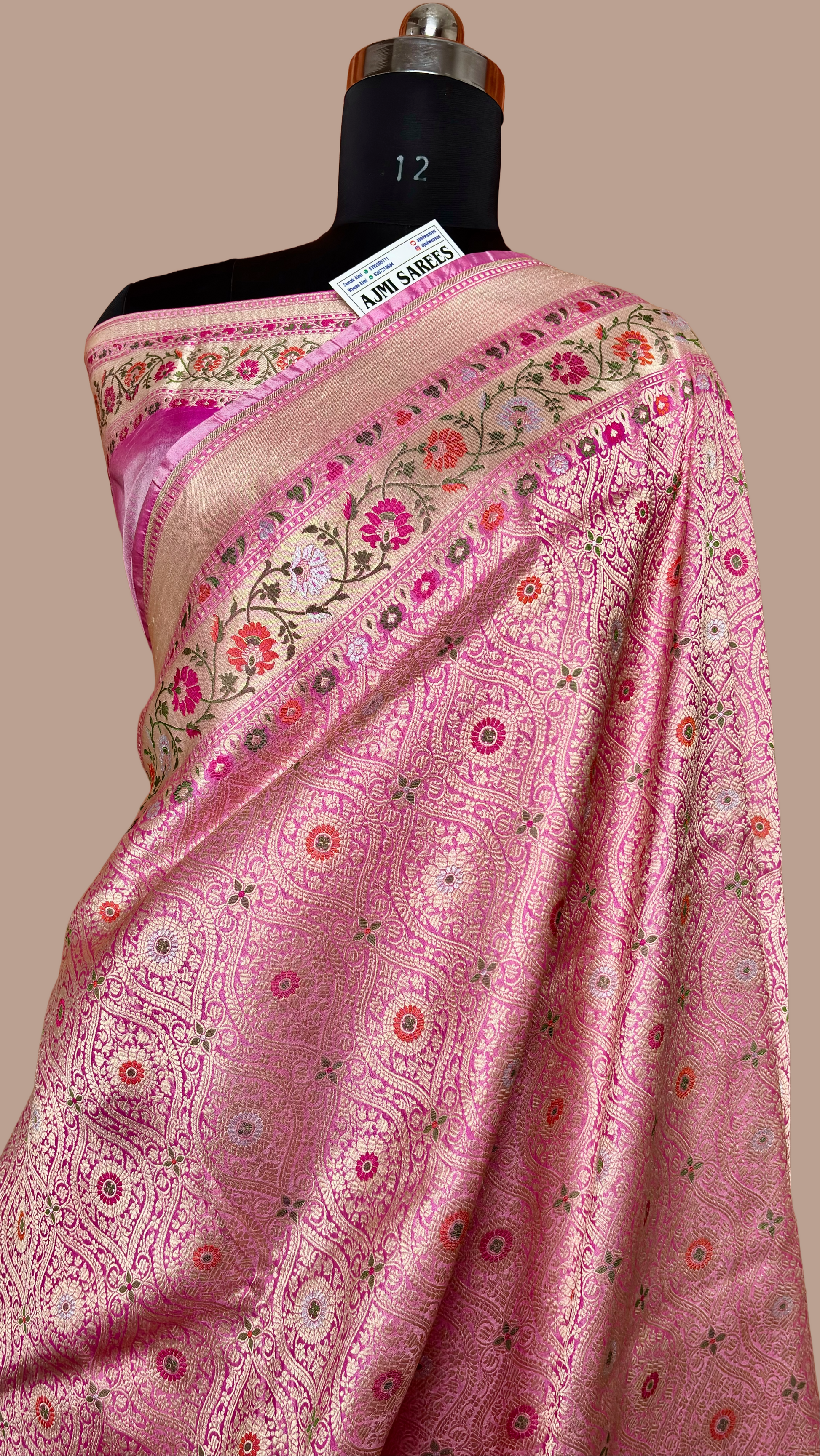 Baby Pink Pure Katan Silk Handloom Banarasi Saree with Tilfi Border