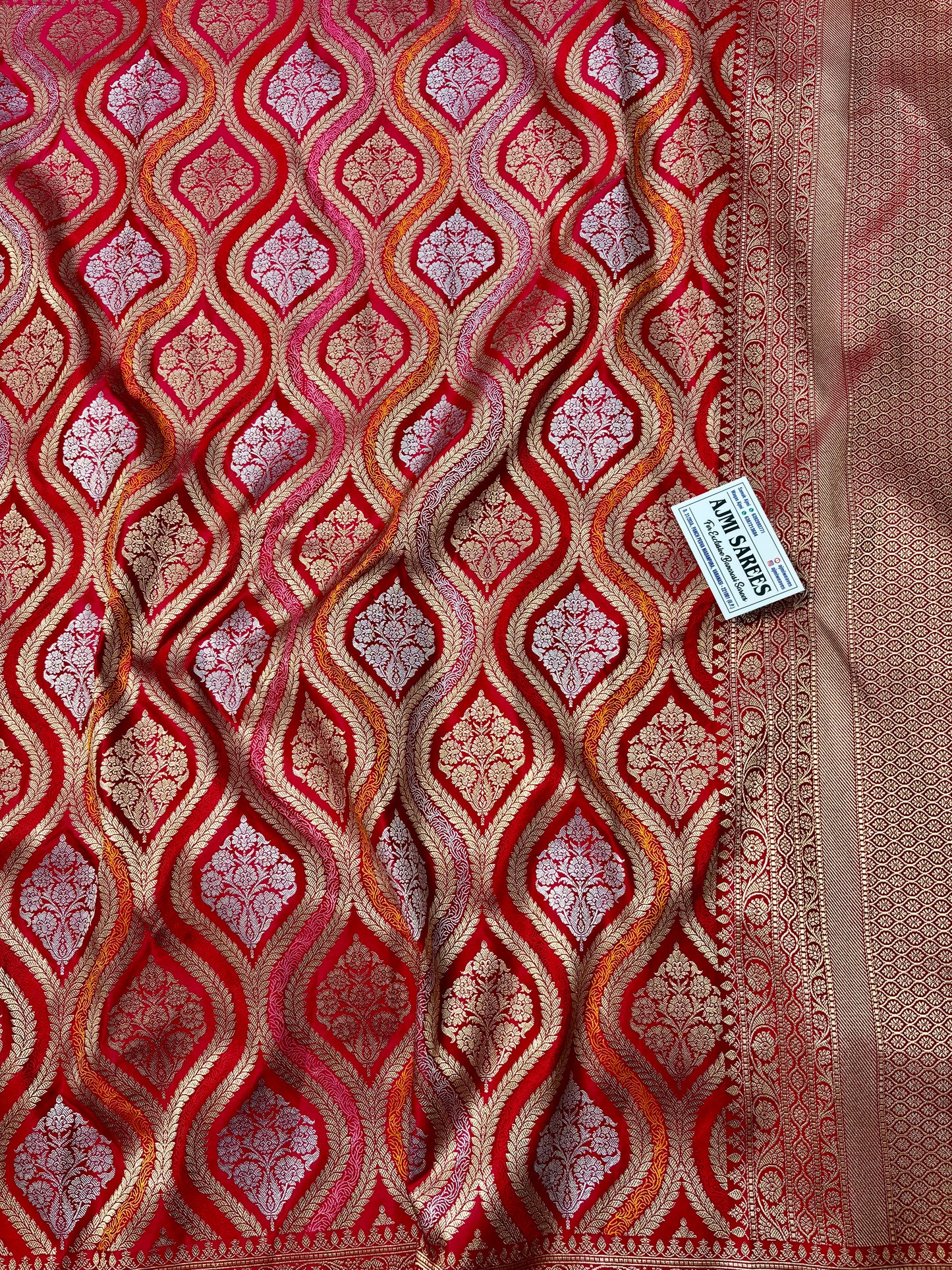 Designer Mashru Katan silk Banarasi saree in vibrant hot pink dual tone colour