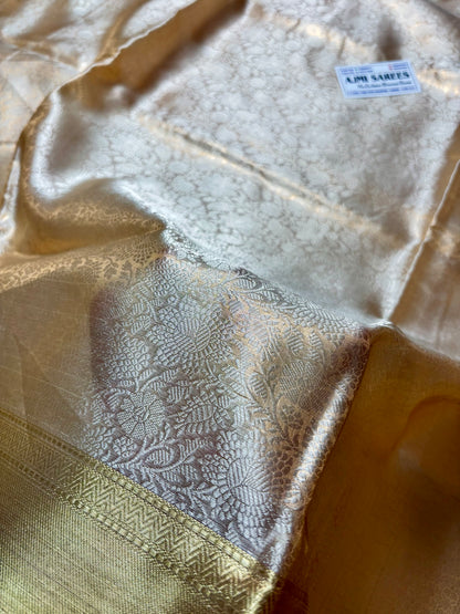 100% Pure Tissue Silk Banarasi Saree – Champagne Gold Banarasi Saree