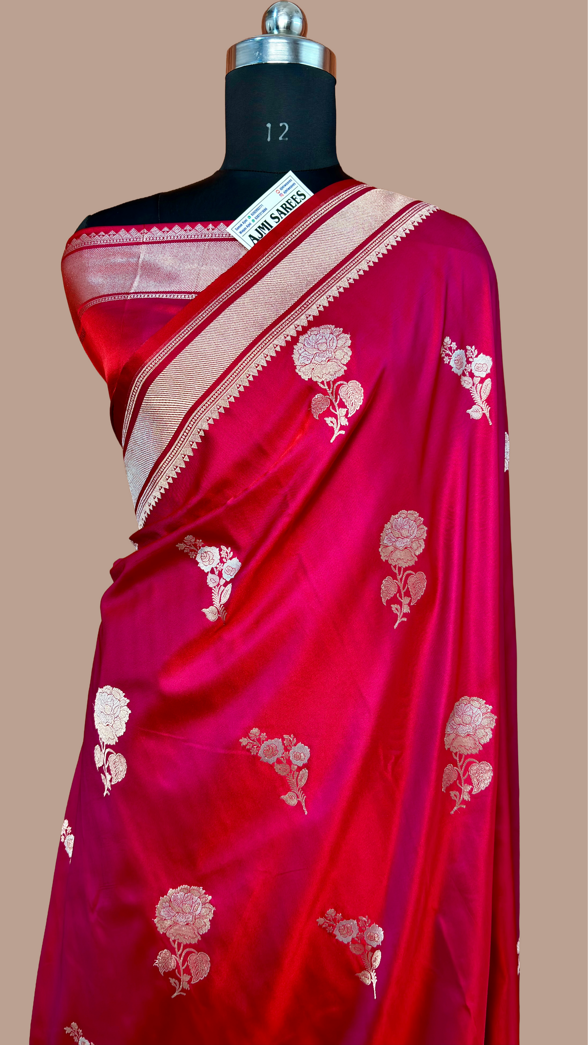 Premium Mashru Katan Silk Banarasi Saree – Dual Tone Red × Magenta | Sona Rupa Butas Banarasi Saree