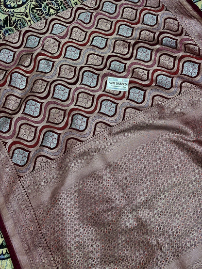 Mashru Katan Silk Wine Color Banarasi Saree with Rich Zari Jaal & Meenakari Border Mashru Katan Silk Banarasi Saree
