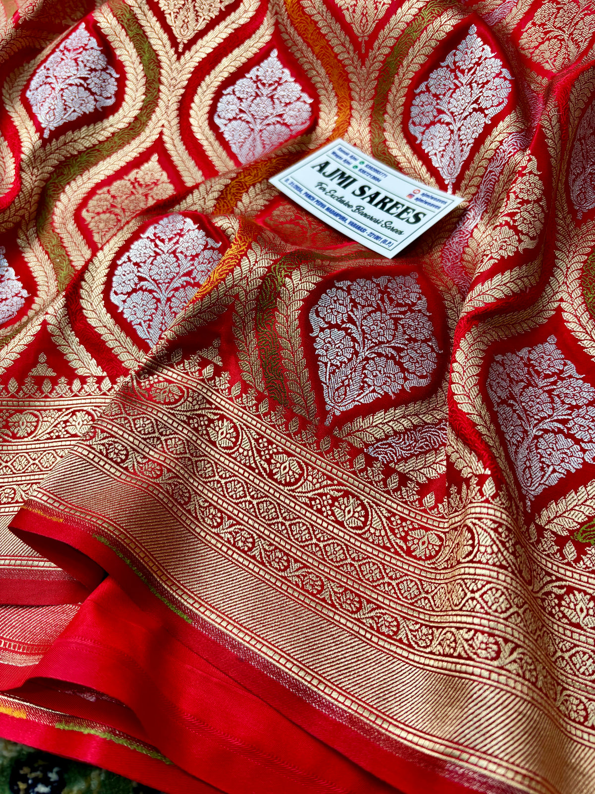 Premium Red Mashru Katan Silk Banarasi Saree with Intricate Meenakari-Inspired Jaal Banarasi Saree