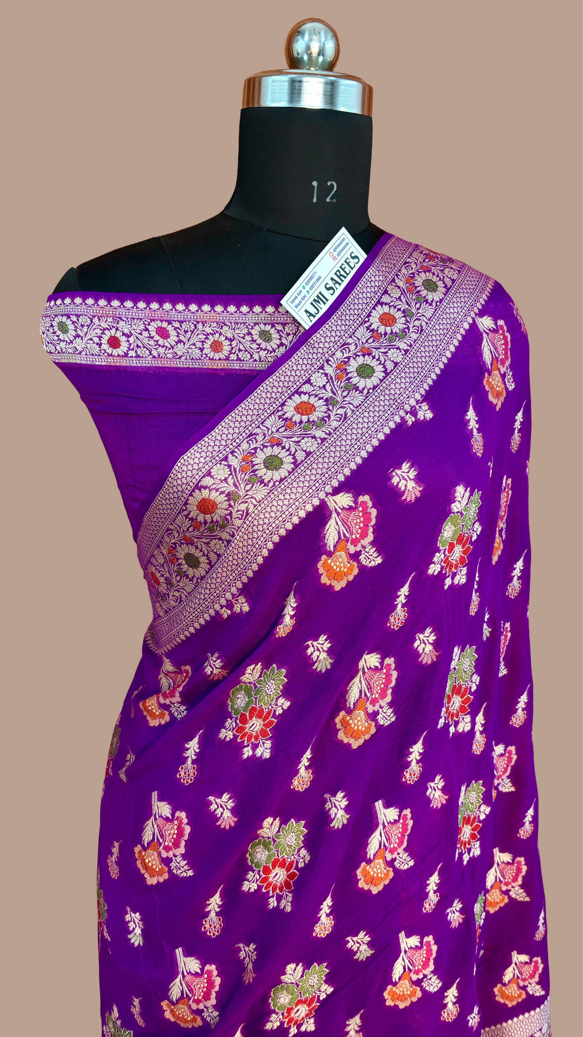 Magenta Pure Khaddi Chiffon Banarasi Tilfi Saree with Water Zari