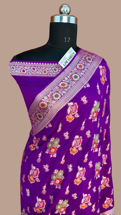 Magenta Pure Khaddi Chiffon Banarasi Tilfi Saree with Water Zari