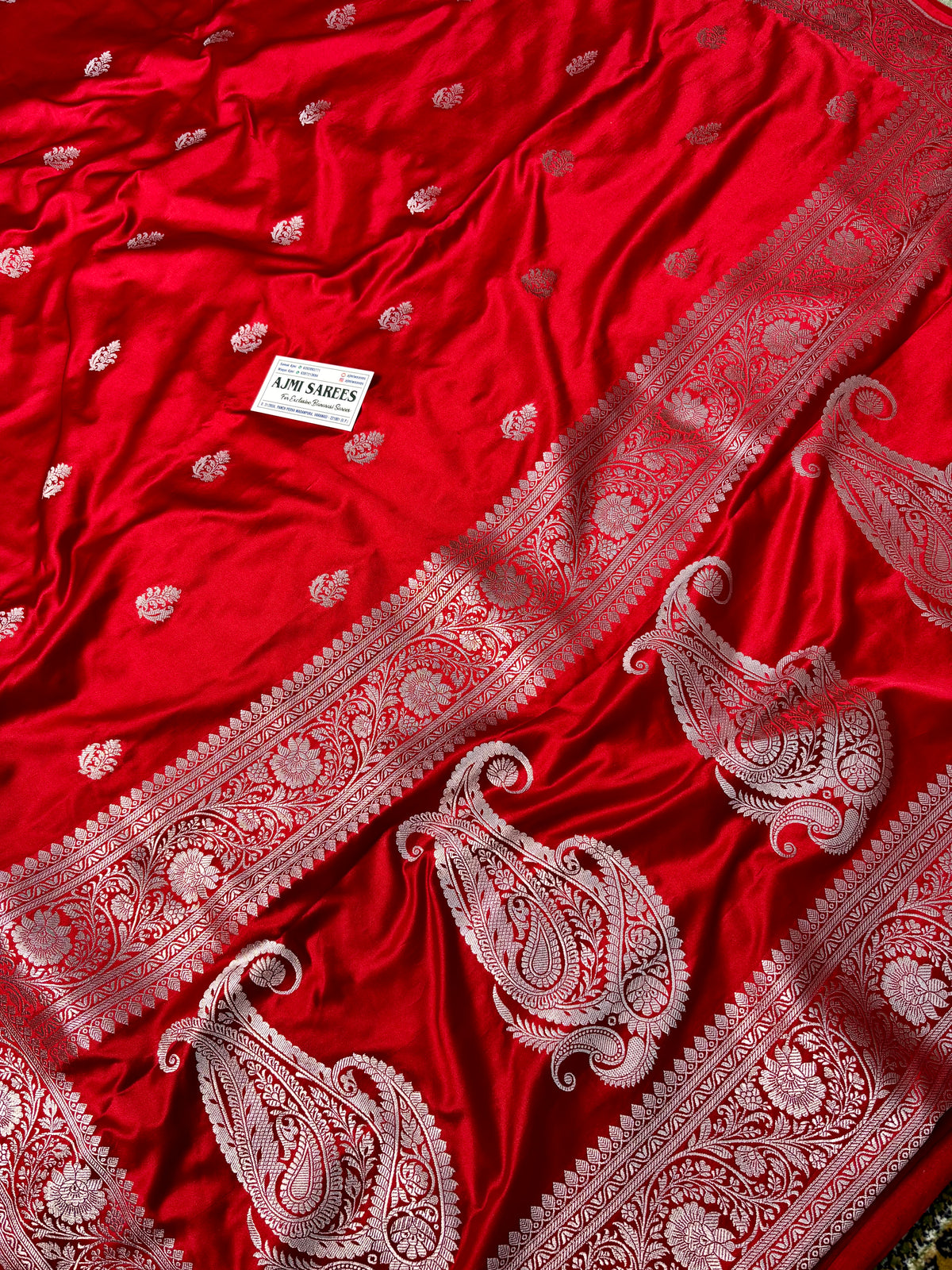 Premium Mashru Katan Silk Banarasi Saree – Deep Red with All-Over Motifs Banarasi Saree