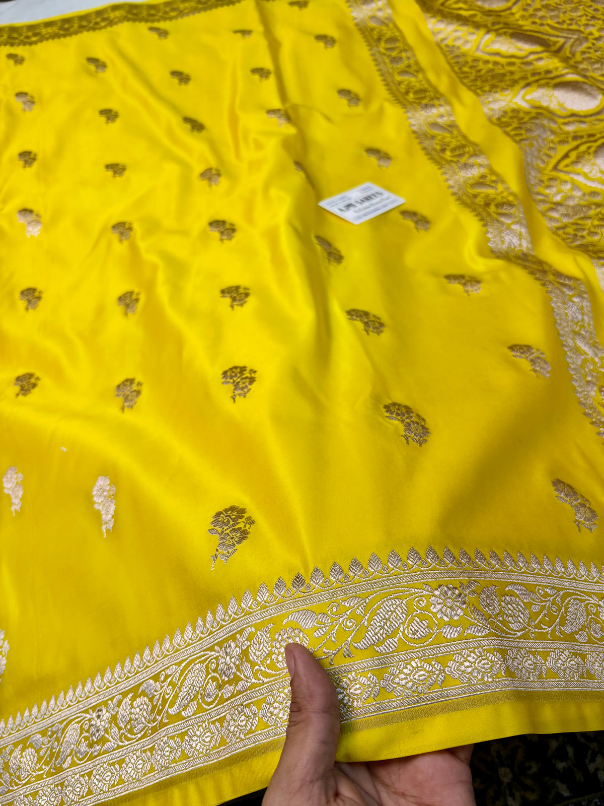Premium Mashru Katan Silk Banarasi Saree – Sunshine Yellow Banarasi Saree