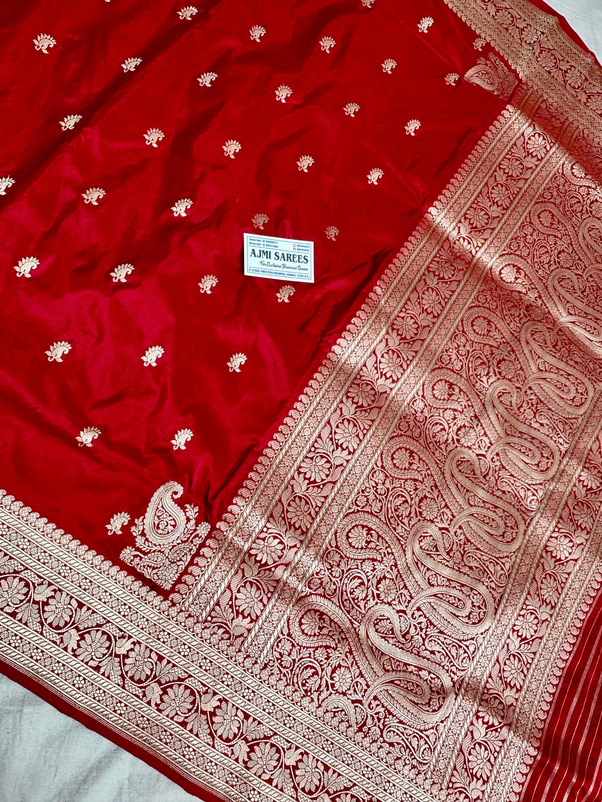 100% Pure Katan Silk Handloom Banarasi Saree – Bloody Red Kadwa Buti with Traditional Koniya Pure Katan Silk Banarasi Saree